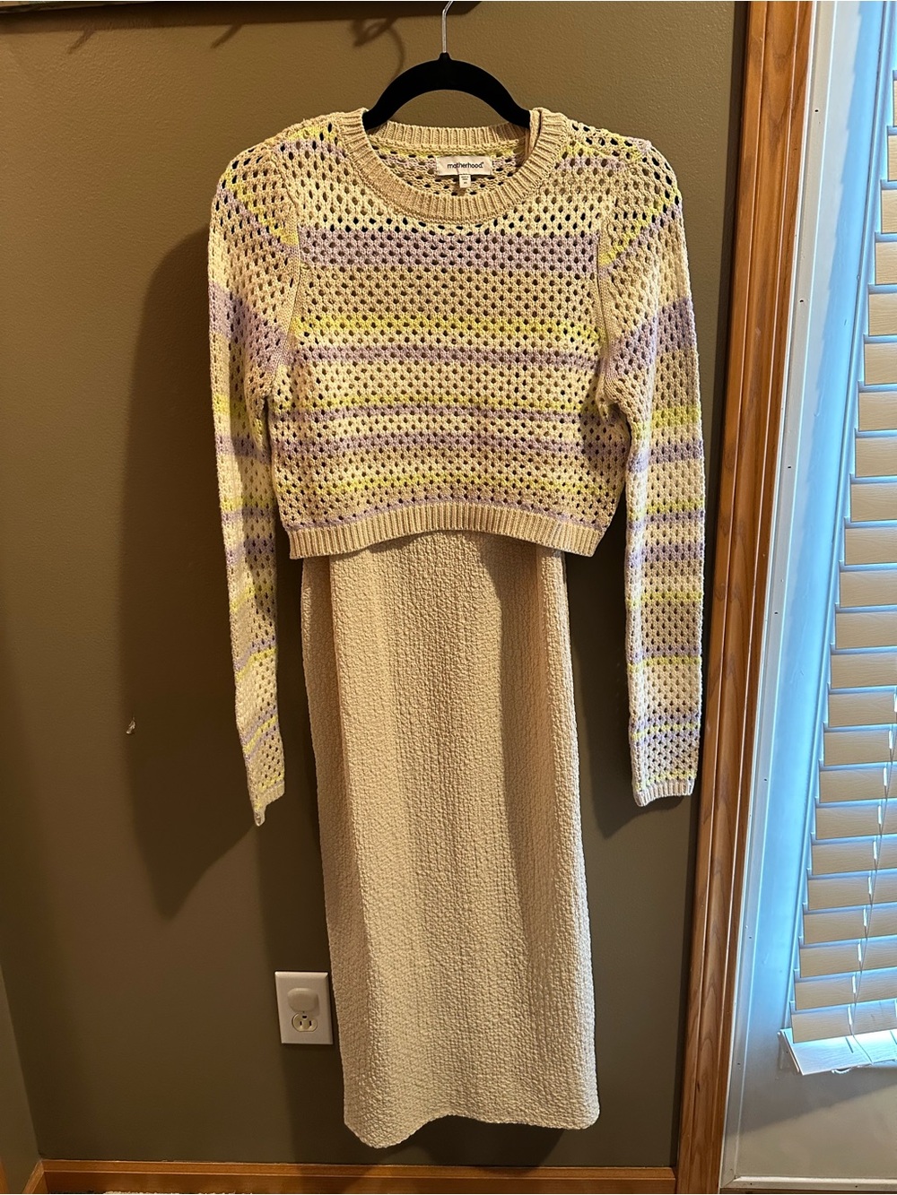 Motherhood Maternity Cream Maxi Dress & Cropped Sweater Set